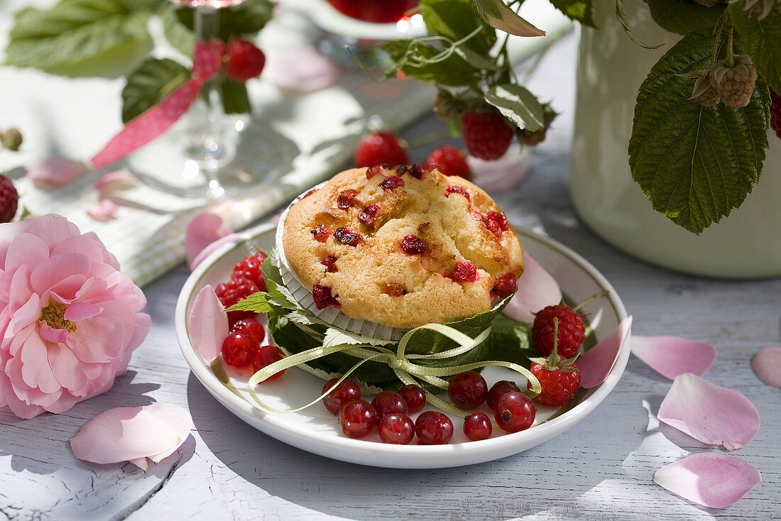 A raspberry and redcurrant muffin