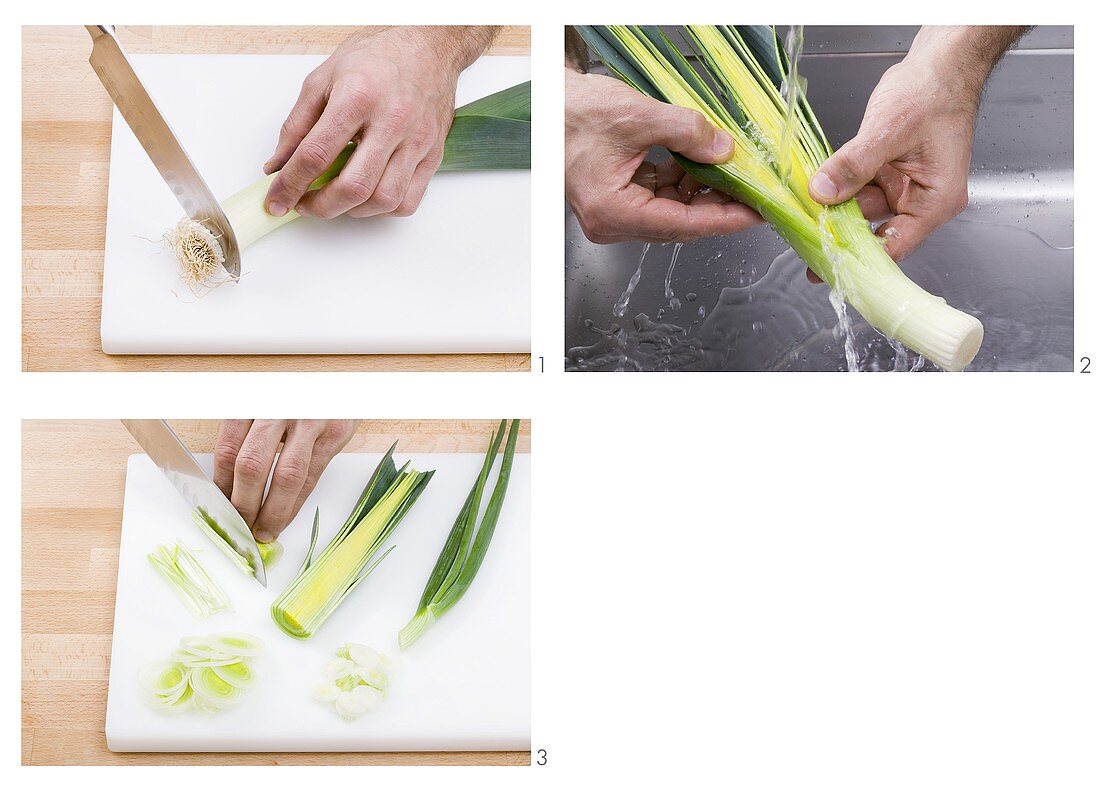 Cleaning and slicing a leek