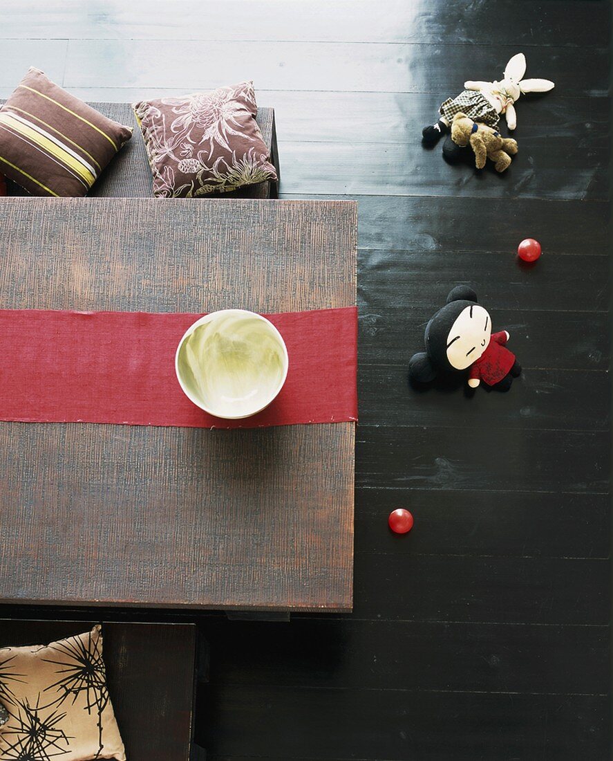 Top view of table and benches