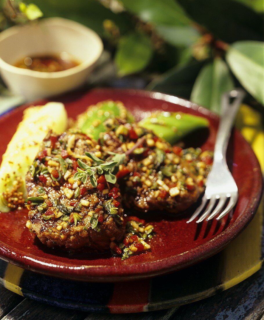 Argentinian steak with chimichurri sauce