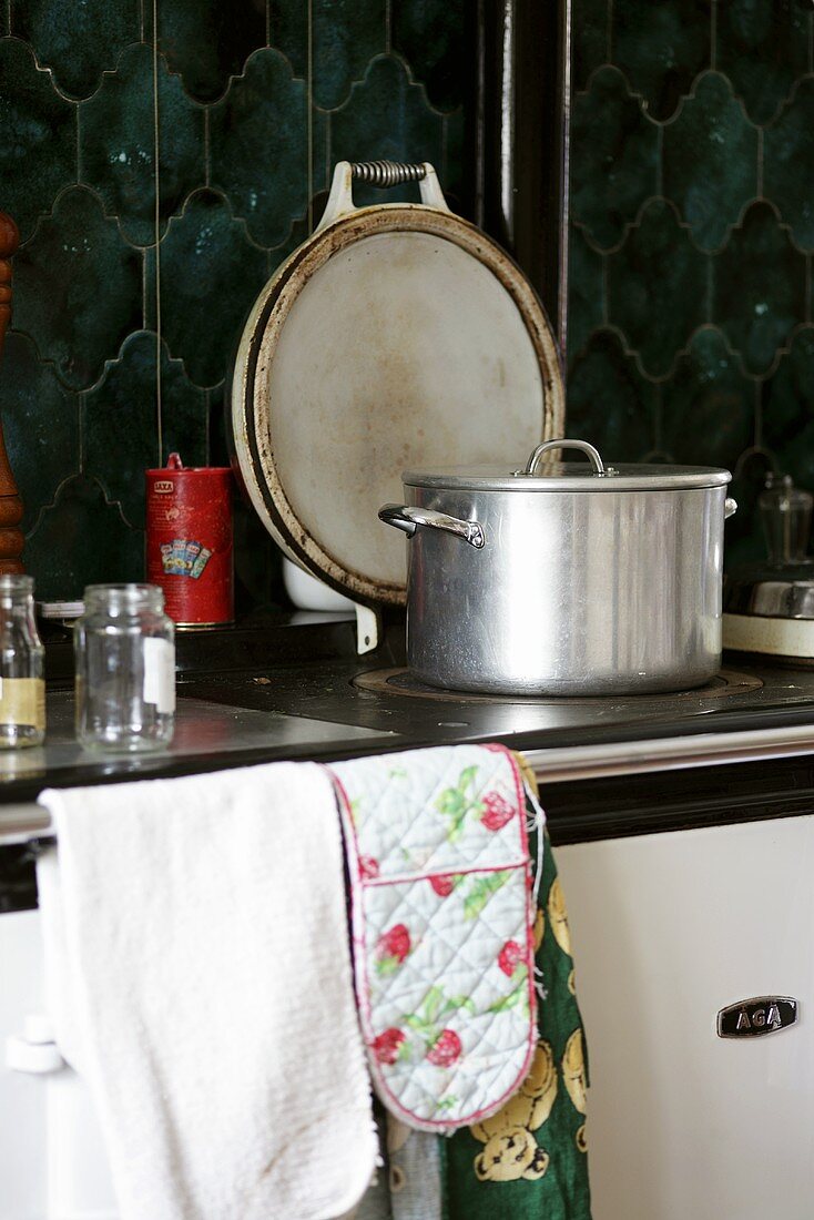 A pot on a hob in a kitchen
