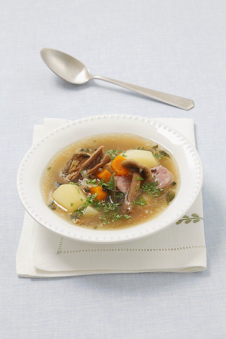 Zalewajka (Kartoffelsuppe aus Polen) mit getrockneten Pilzen