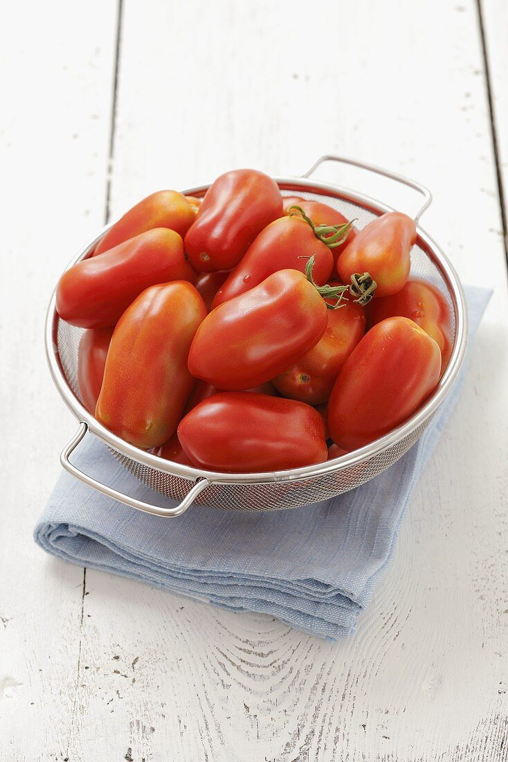 San Marzano tomatoes in a colander