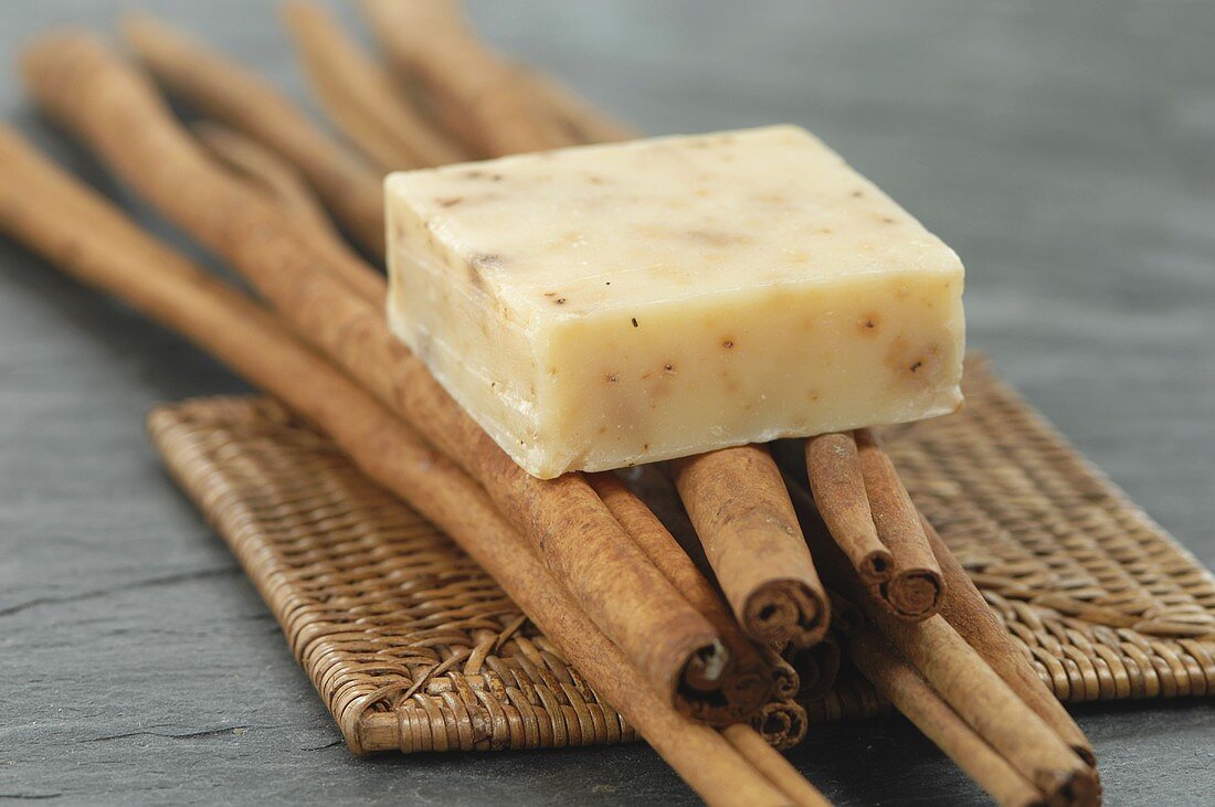 Natural soap on cinnamon sticks