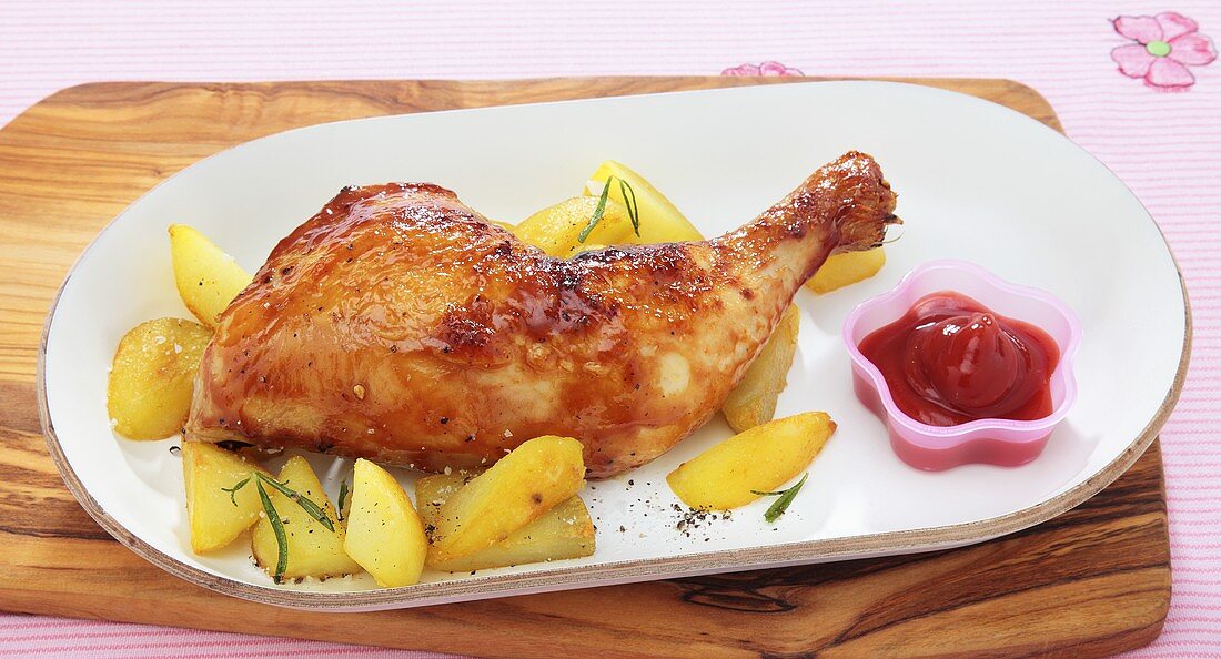 Chicken legs glazed with honey and ketchup