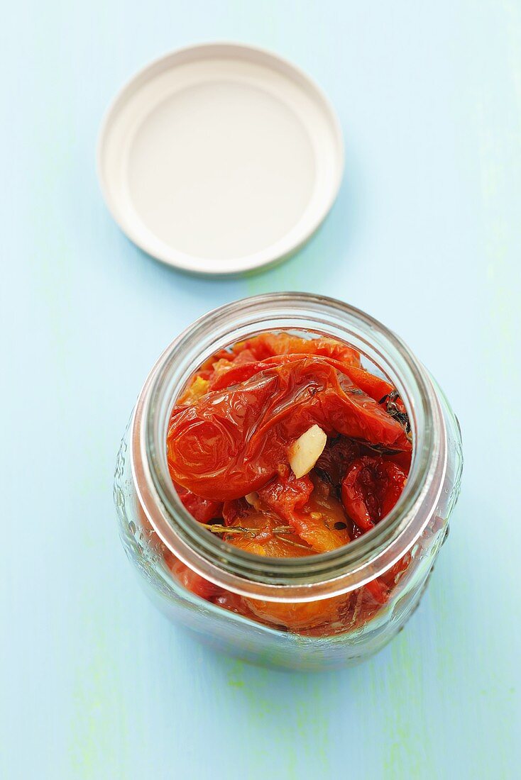 Pickled, roasted tomatoes with garlic