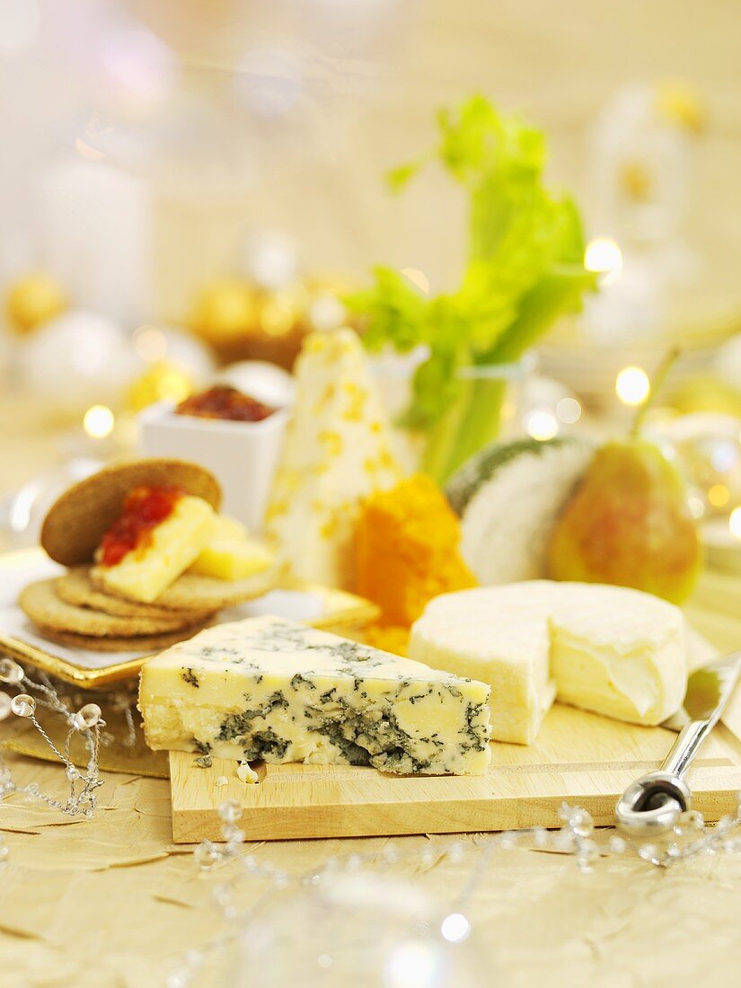 A cheese platter with crackers for Christmas dinner