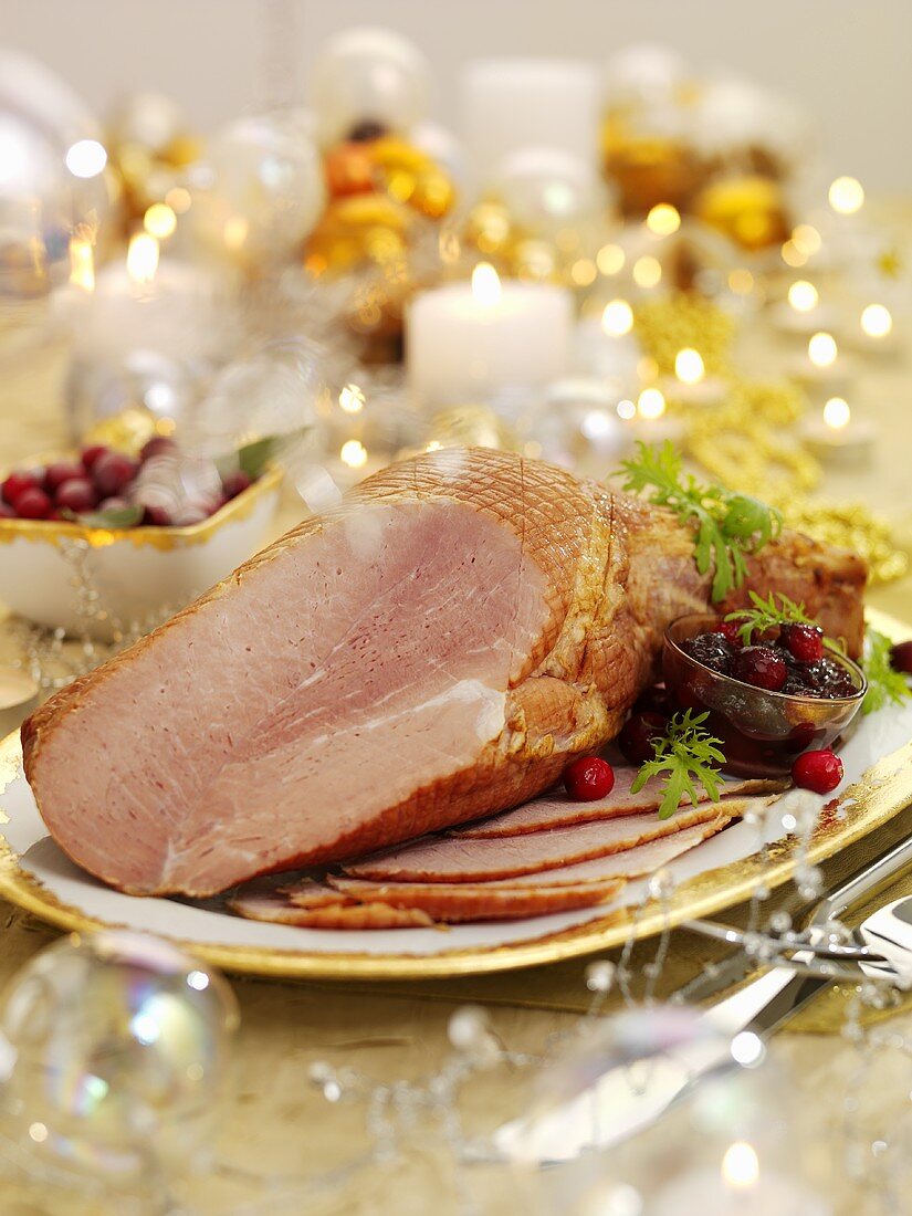 Christmas ham with cranberries