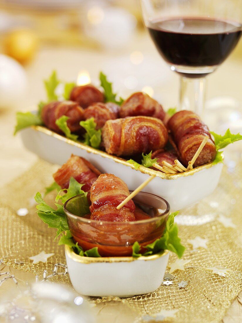 Pigs in blankets with a dip for Christmas dinner