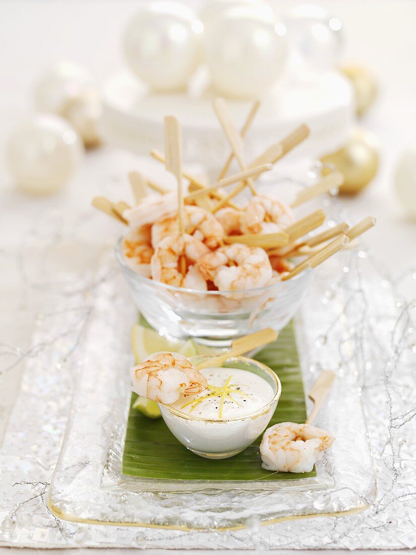 Prawn kebabs with a dip for Christmas dinner