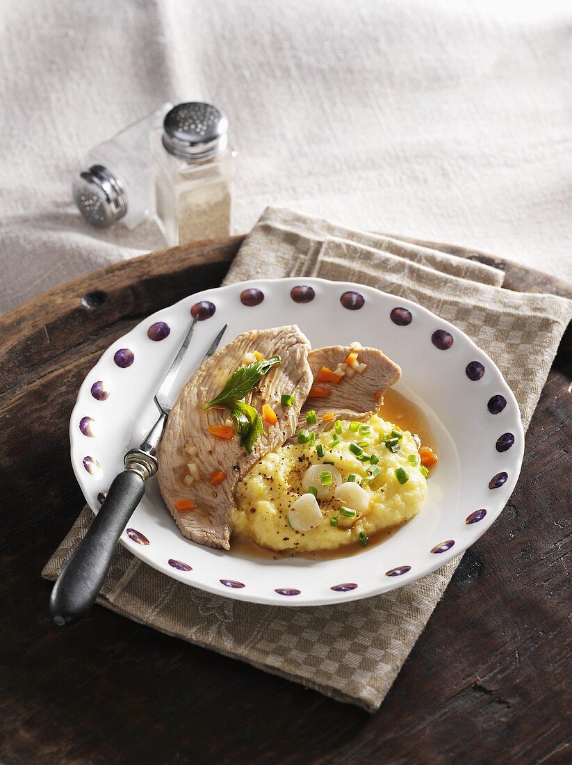 Poached turkey escalope with black salsify root