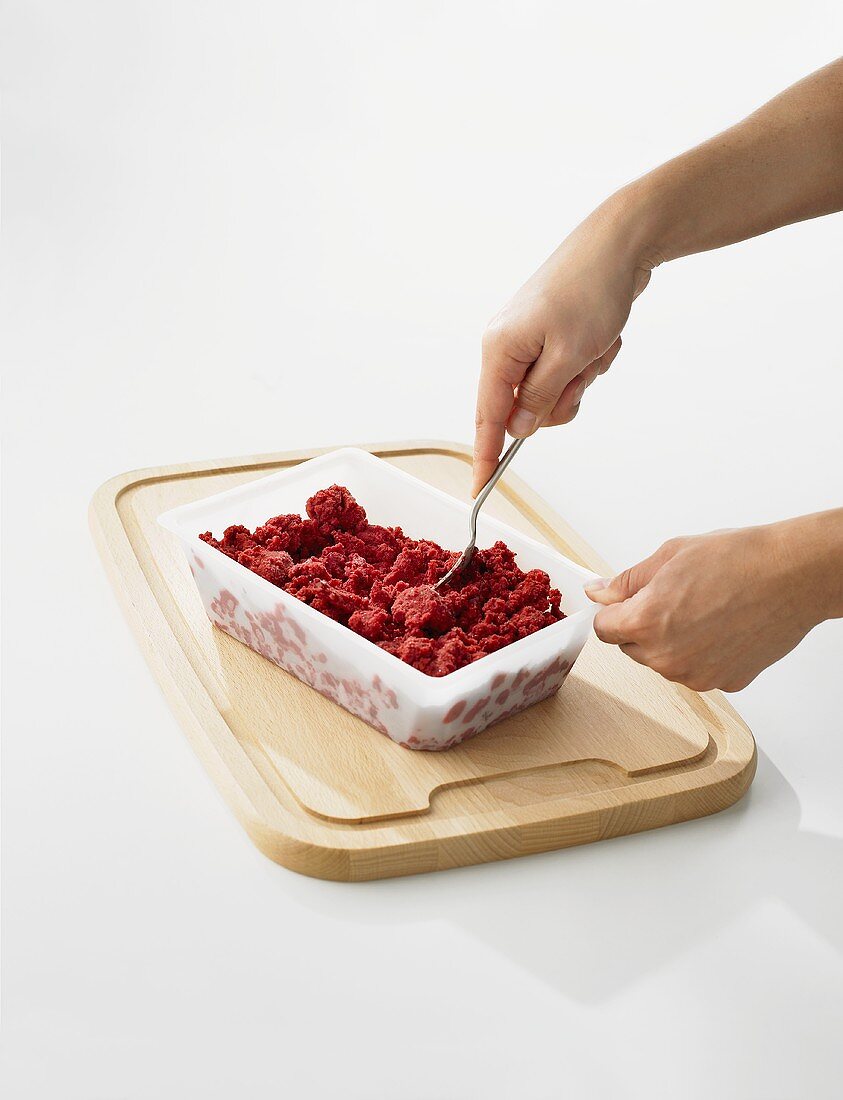 Cherry sorbet being prepared