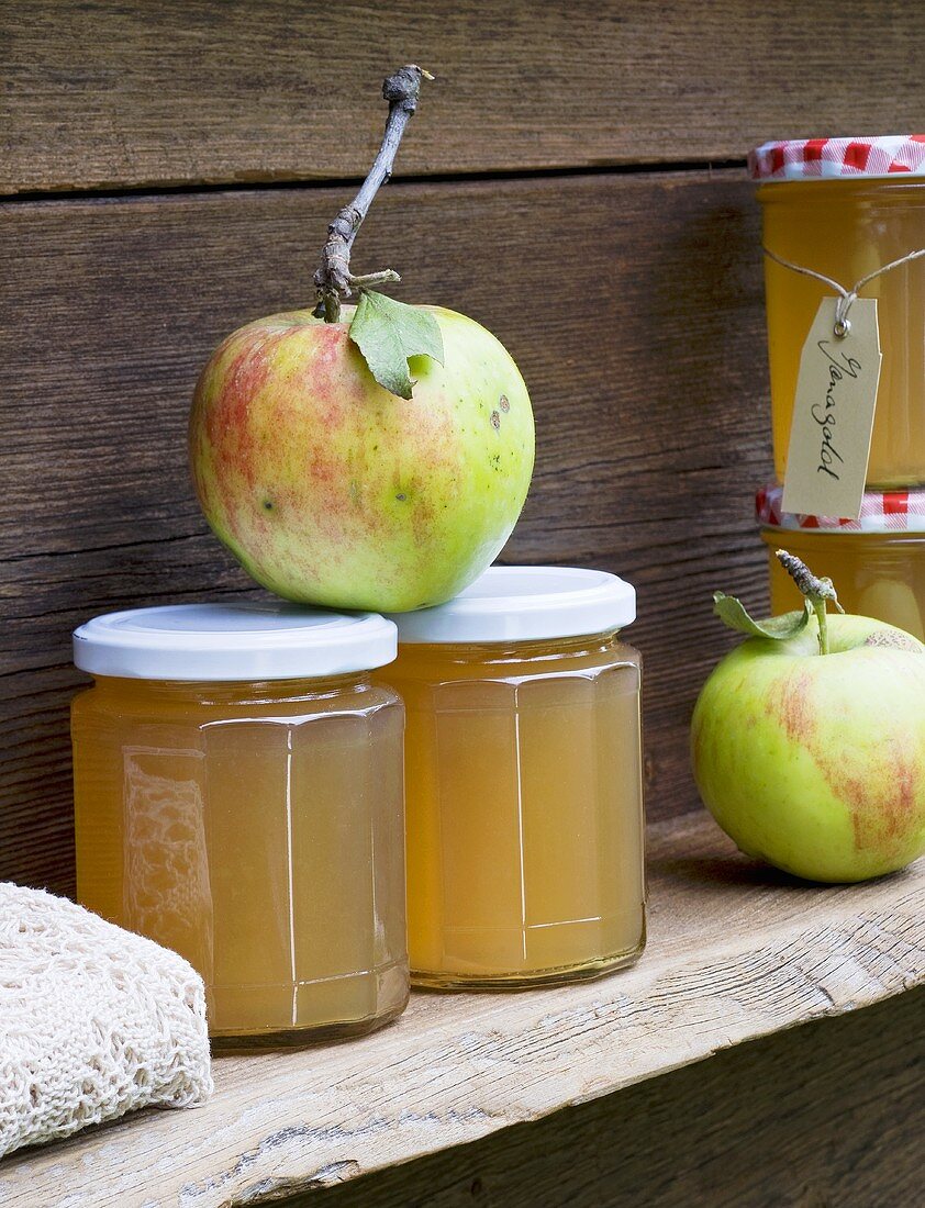 Apple jelly in preserving jars