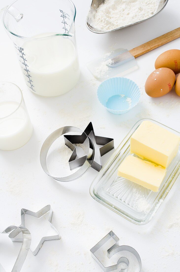 Various baking ingredients and cutters