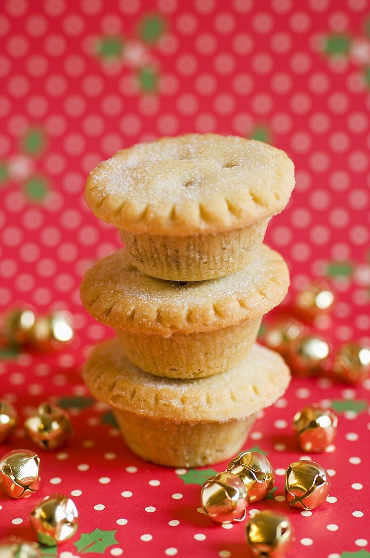 A stack of three Christmas mince pies