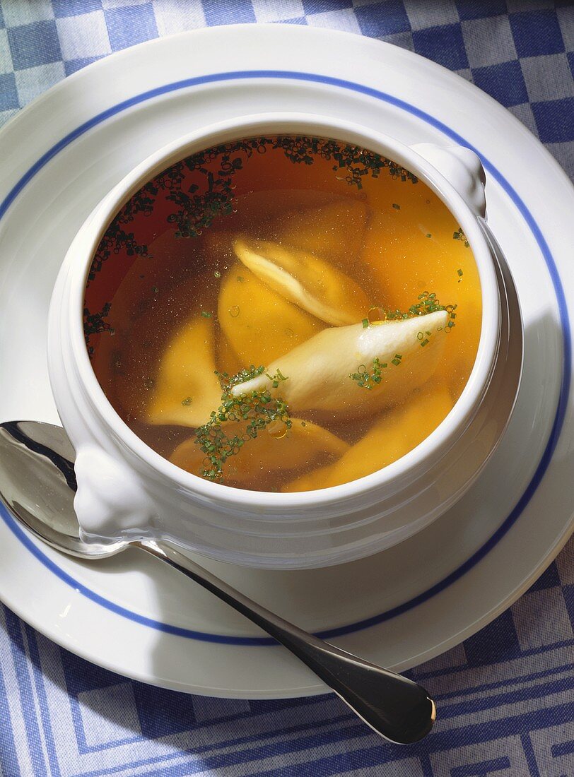 Soup with filled Pasta Squares Swabian-style