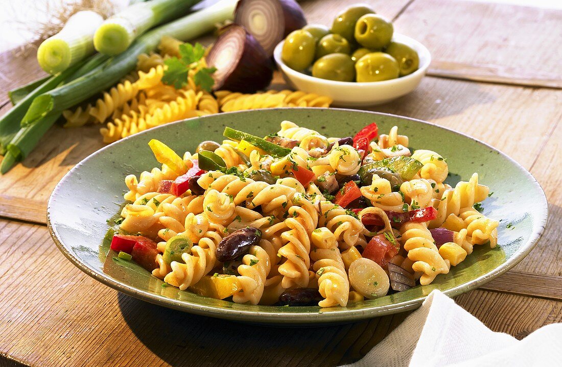 Colourful pasta salad