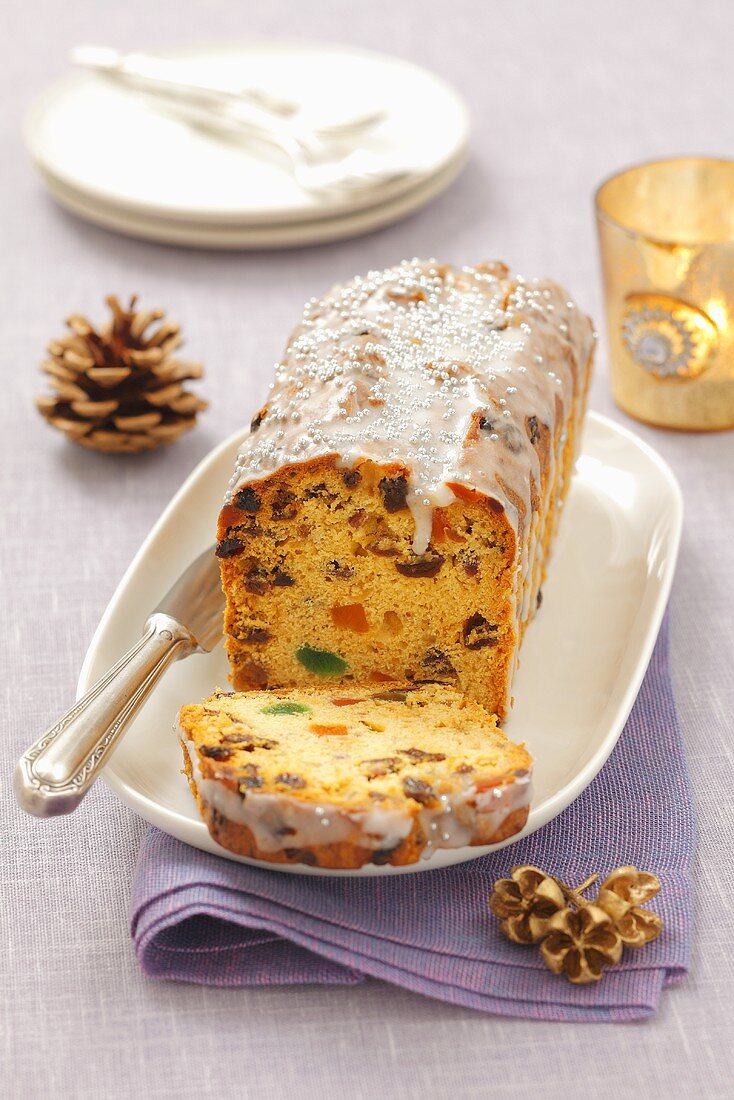 Fruit cake with icing sugar for Christmas