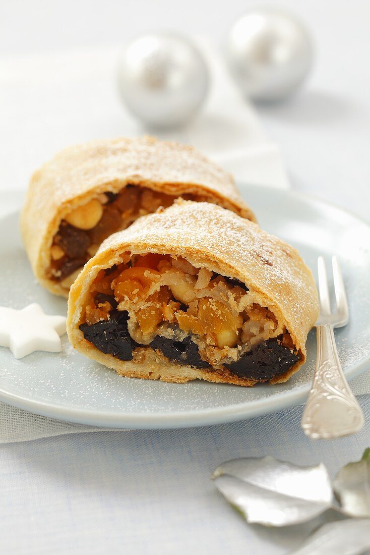 Dried fruit strudel for Christmas dinner