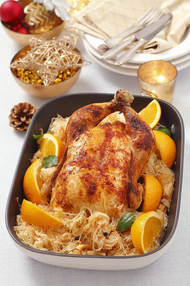 Chicken with oranges and sauerkraut for Christmas dinner