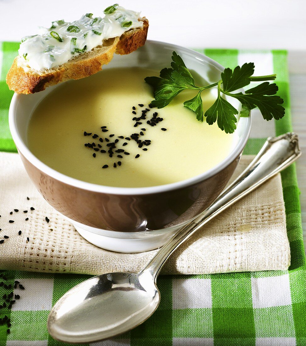 Cream of potato soup with black caraway