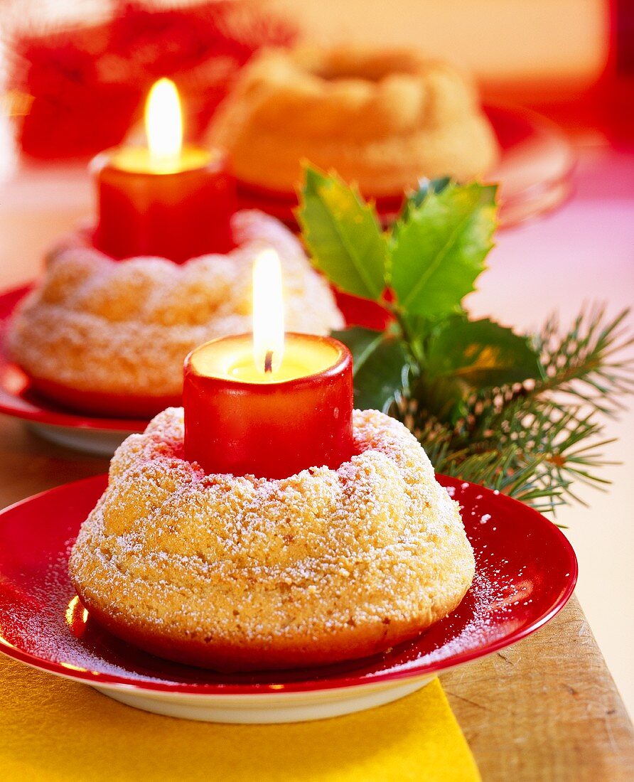 Mini Christmas Bundt cakes with candles