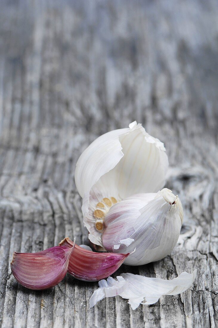 Garlic on a wooden surface