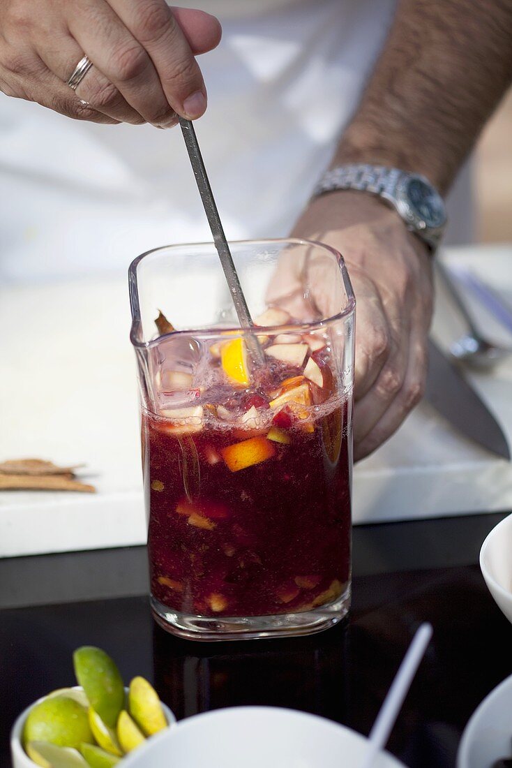 Sangria being prepared