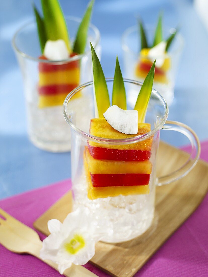 Exotic fruit dessert with coconut