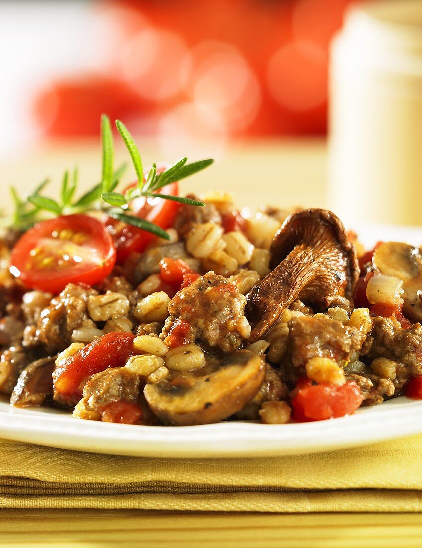 Beef and mushroom fry up with tender wheat