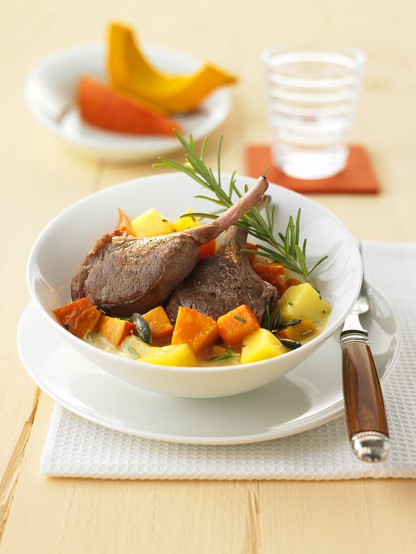 Lamb chops with pumpkin ragout and rosemary