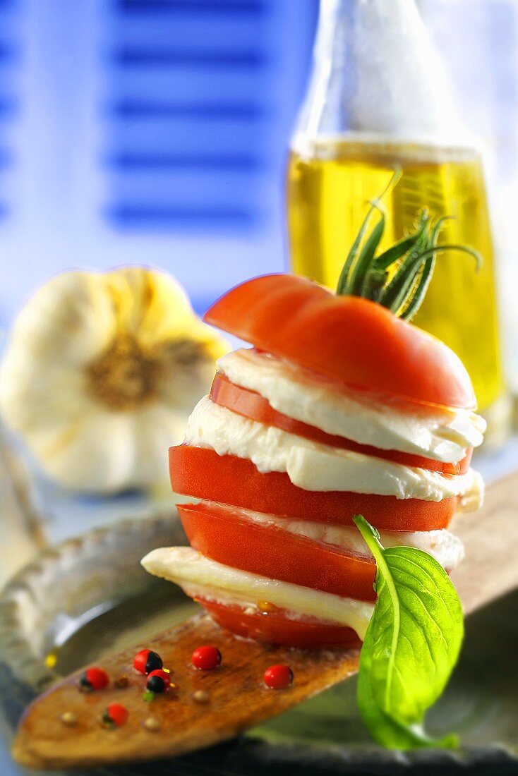 Tomato and mozzarella tower