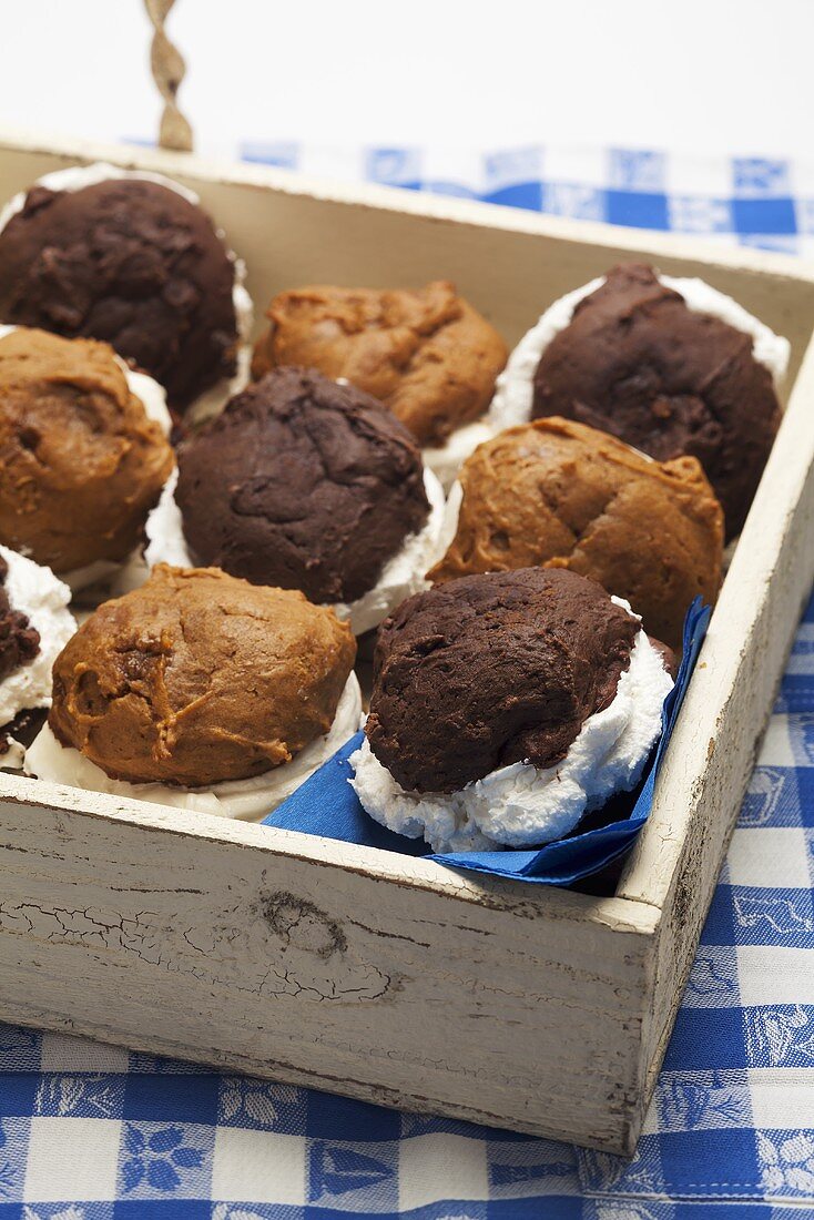 Whoopie pies in a wooden box