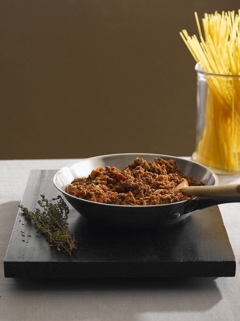 A pan of bolognese sauce