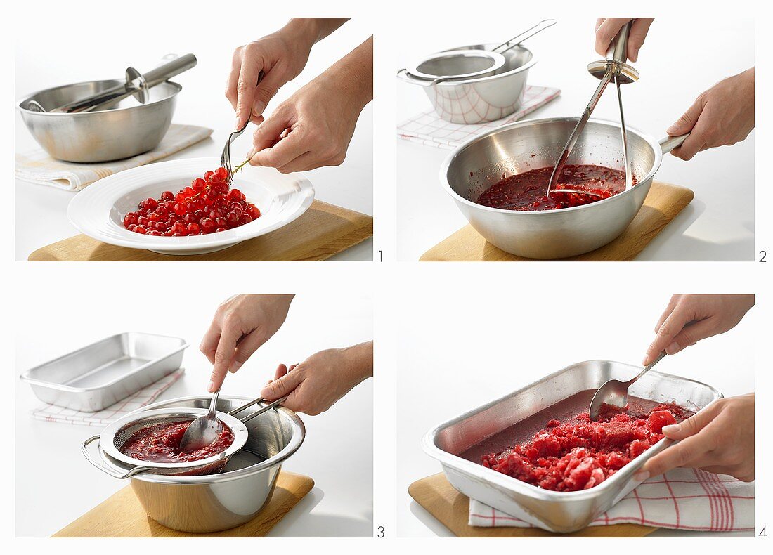 Redcurrant and cherry sorbet being prepared