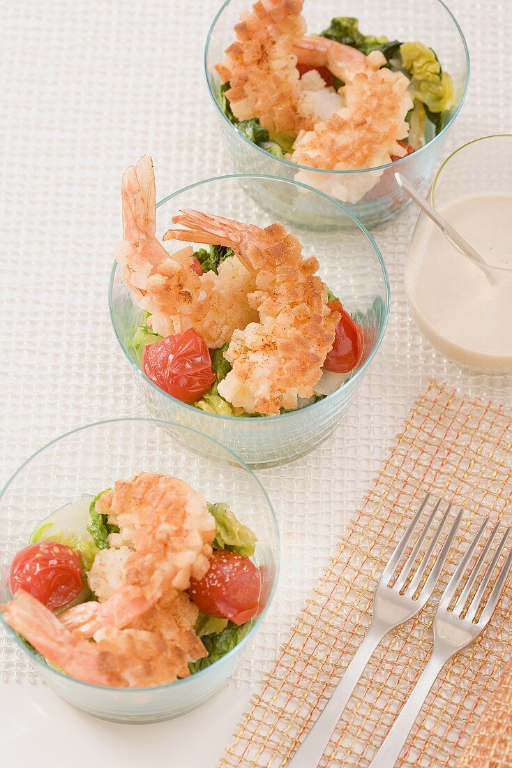 Caesar salad with crispy prawns