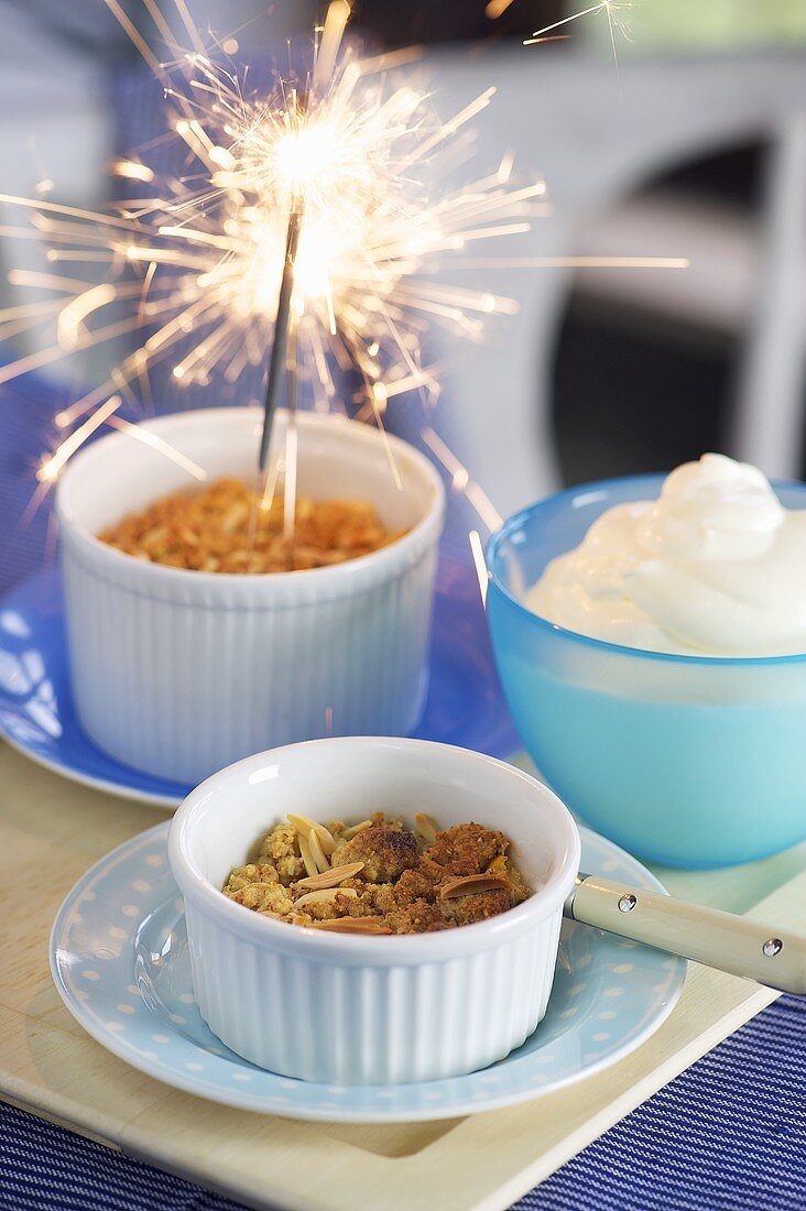 Apple crumbles with sparklers