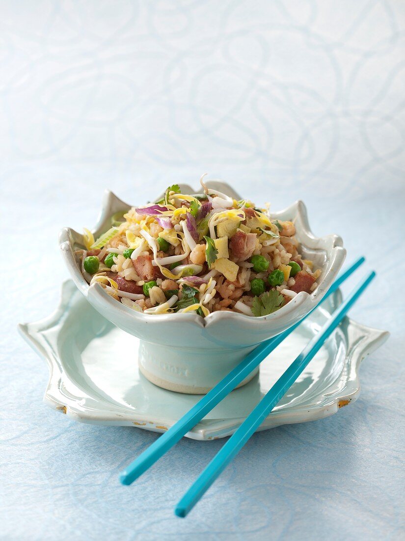 Bowl of Asian Fried Rice with Chopsticks