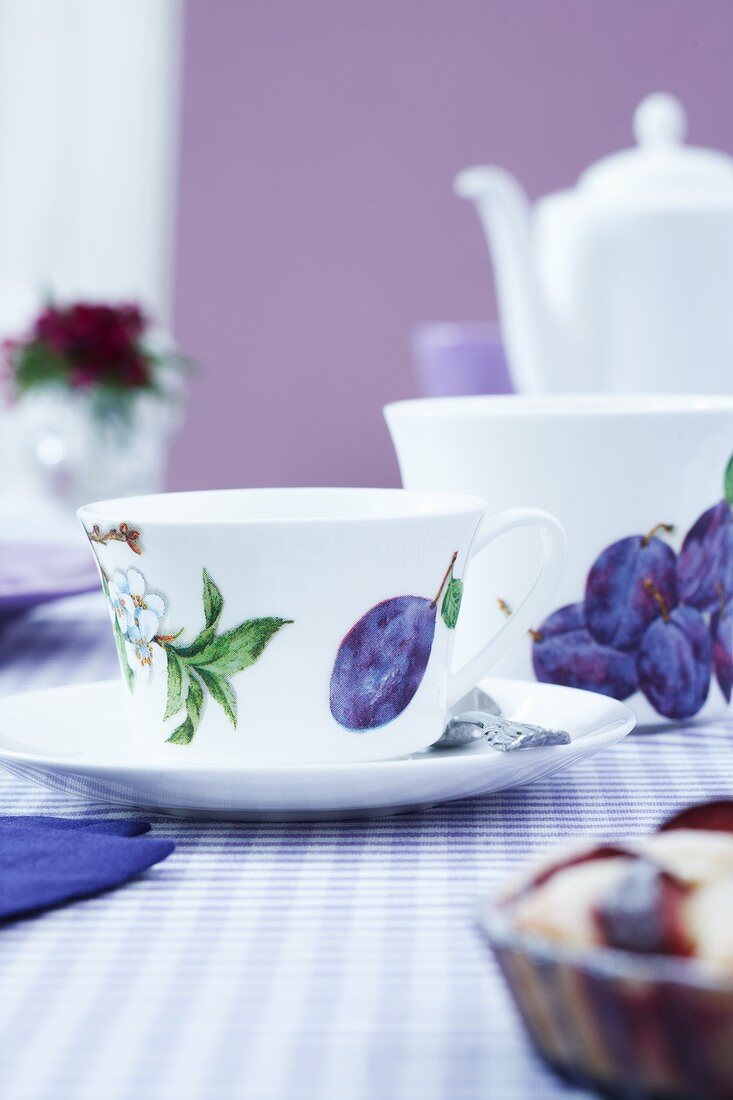 Cups with a plum design (napkin decoupage)