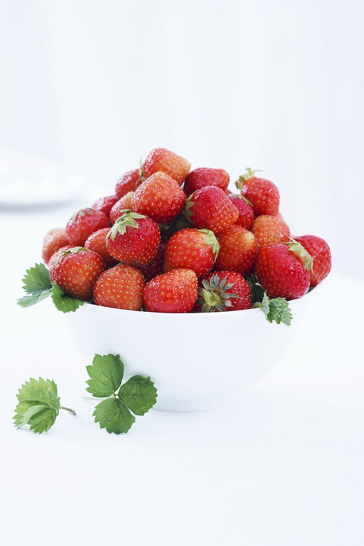 Fresh strawberries in white basin