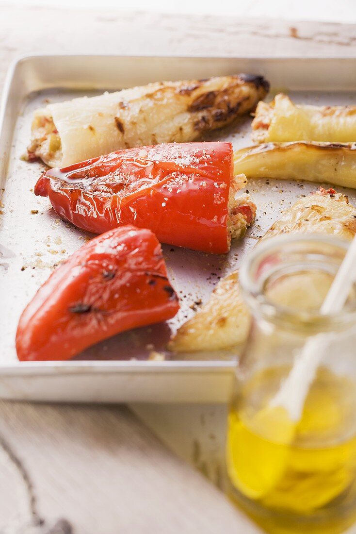 Grilled and marinated peppers filled with cheese