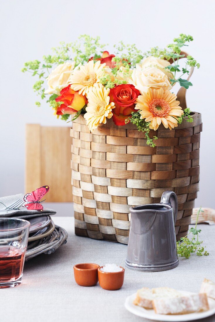 A basket as a flower vase