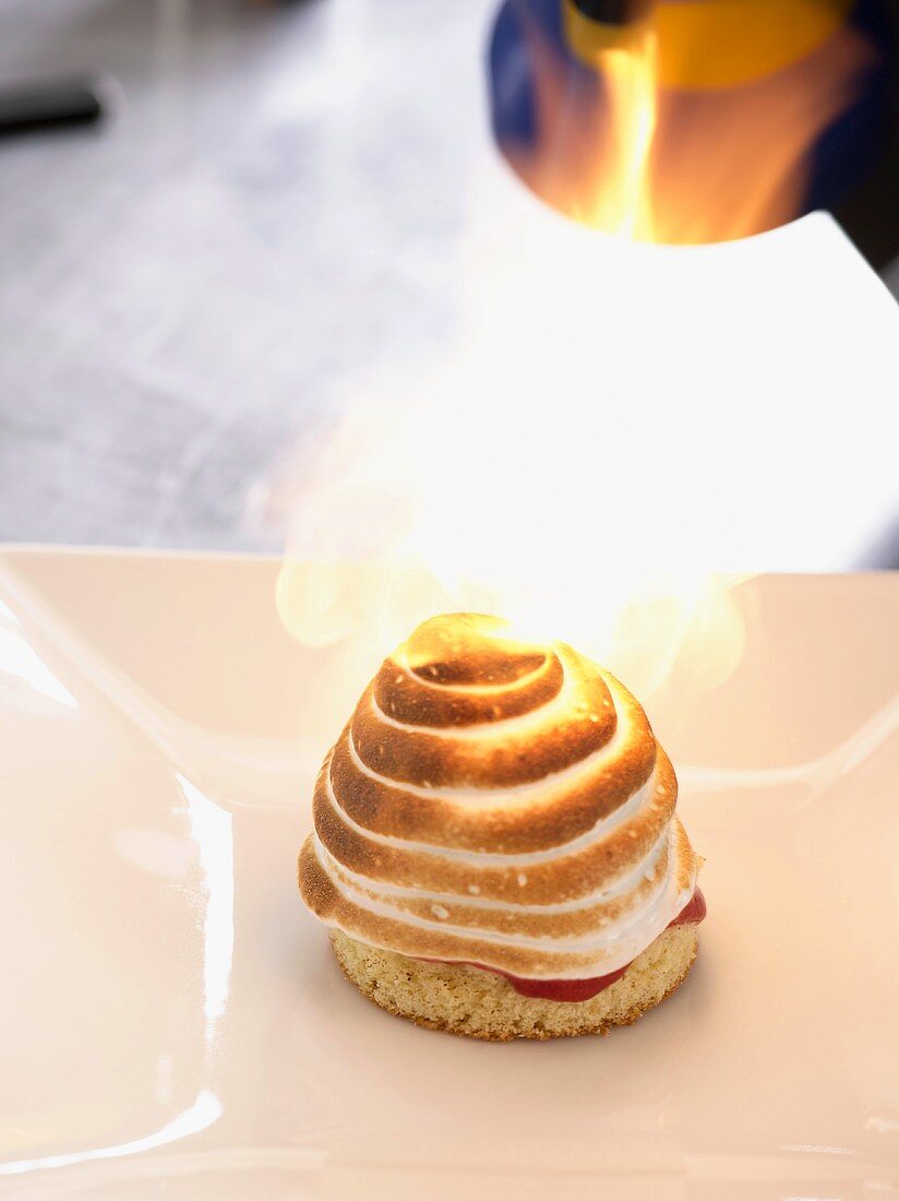 Baked Alaska (Baisertörtchen) anbräunen