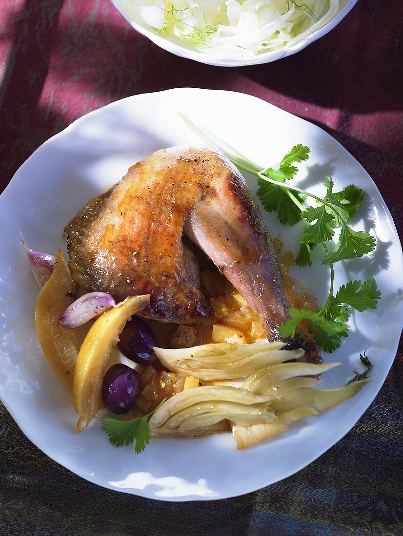 Guinea fowl leg with fennel