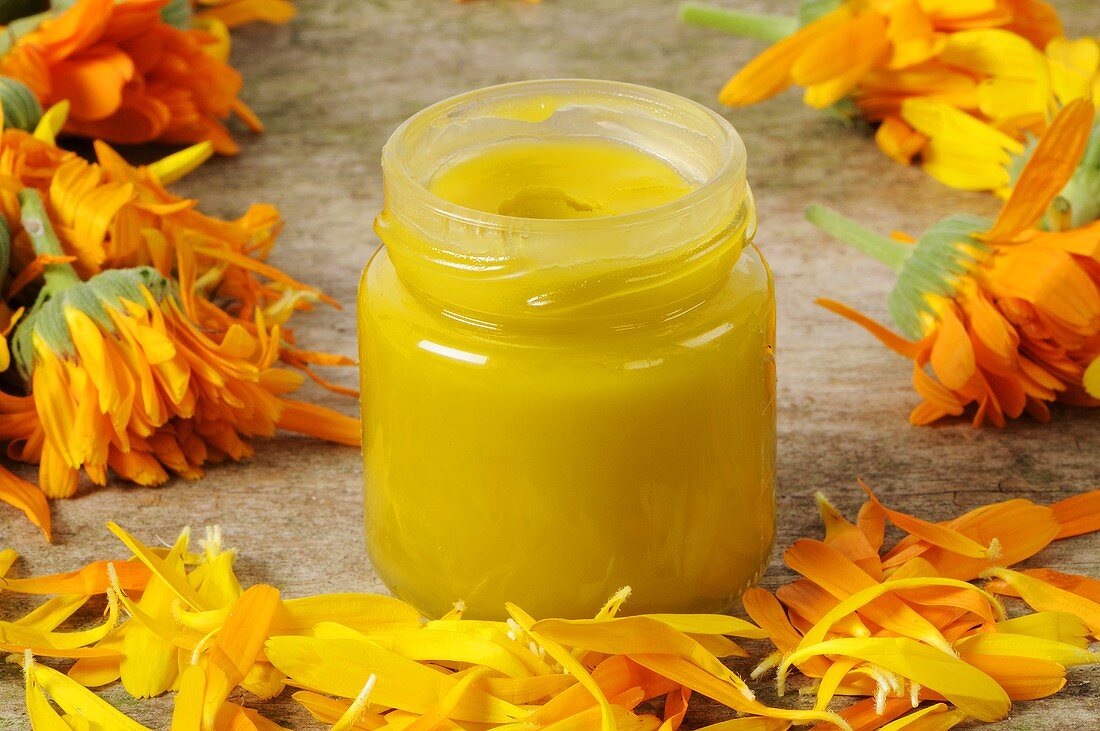 Marigold ointment in a jar