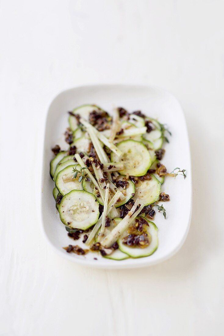 Celery and courgette salad with tapenade