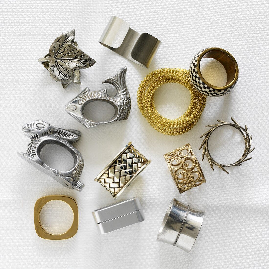 An assortment of metal napkin rings