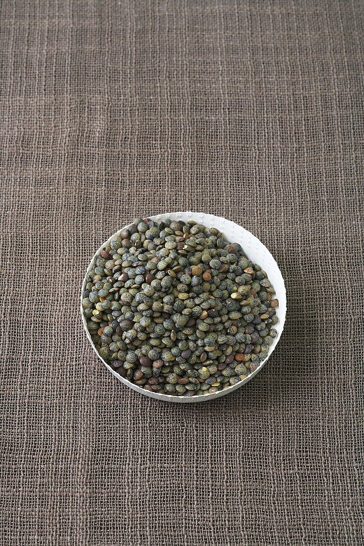 Puy lentils in a paper dish