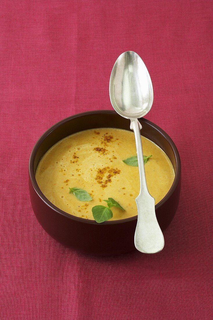 Red lentil and coconut soup with Thai basil
