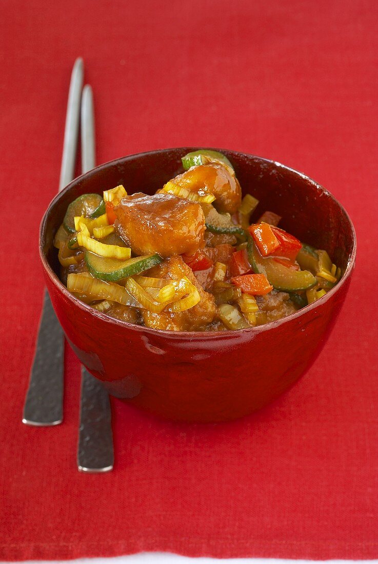 Fried diced redfish with sweet and sour vegetables